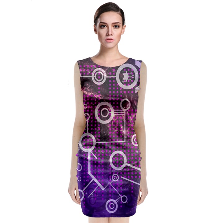 Cosmic Network Geometric Art Sleeveless Velvet Midi Dress