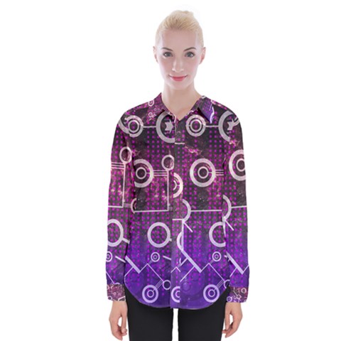 Cosmic Network Geometric Art Womens Long Sleeve Shirt by ExtraGoodSauce