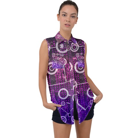 Cosmic Network Geometric Art Sleeveless Chiffon Button Shirt by ExtraGoodSauce