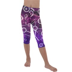 Cosmic Network Geometric Art Kids  Lightweight Velour Capri Leggings  by ExtraGoodSauce