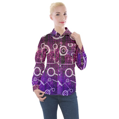 Cosmic Network Geometric Art Women s Long Sleeve Pocket Shirt by ExtraGoodSauce