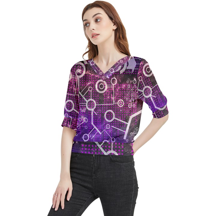 Cosmic Network Geometric Art Quarter Sleeve Blouse