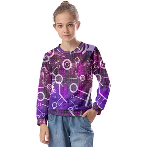 Cosmic Network Geometric Art Kids  Long Sleeve T-shirt With Frill  by ExtraGoodSauce