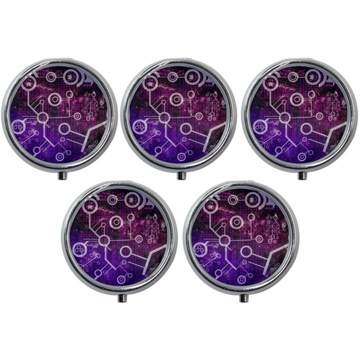 Cosmic Network Geometric Art Mini Round Pill Box (Pack of 5)