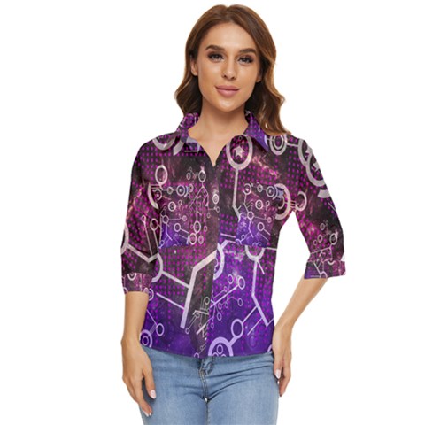 Cosmic Network Geometric Art Women s Quarter Sleeve Pocket Shirt by ExtraGoodSauce