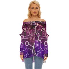 Cosmic Network Geometric Art Off Shoulder Chiffon Pocket Shirt by ExtraGoodSauce