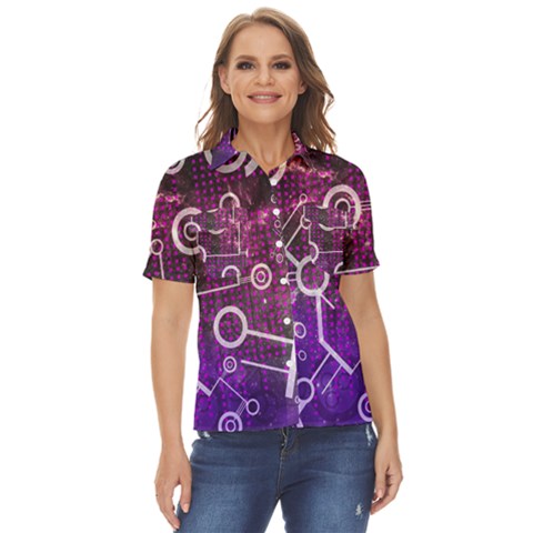 Cosmic Network Geometric Art Women s Short Sleeve Double Pocket Shirt by ExtraGoodSauce