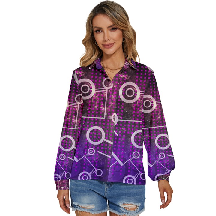 Cosmic Network Geometric Art Women s Long Sleeve Button Up Shirt