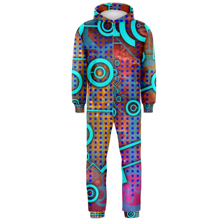 Abstract Tech Galaxy Design Hooded Jumpsuit (Men)