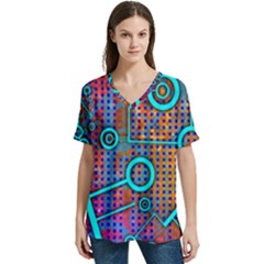 Abstract Tech Galaxy Design V-neck Split Shoulder Casual T-shirt by ExtraGoodSauce