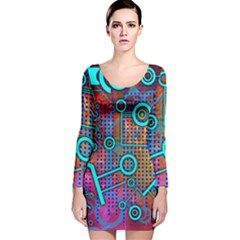 Abstract Tech Galaxy Design Long Sleeve Velvet Bodycon Dress