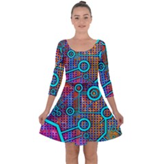 Abstract Tech Galaxy Design Quarter Sleeve Skater Dress by ExtraGoodSauce