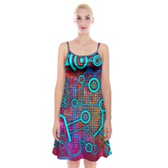 Abstract Tech Galaxy Design Spaghetti Strap Velvet Dress