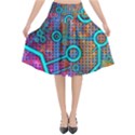 Abstract Tech Galaxy Design Flared Midi Skirt View1