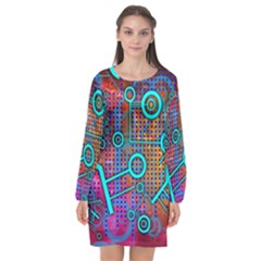 Abstract Tech Galaxy Design Long Sleeve Chiffon Shift Dress  by ExtraGoodSauce