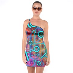 Abstract Tech Galaxy Design One Shoulder Ring Trim Bodycon Dress by ExtraAwesomeSauce