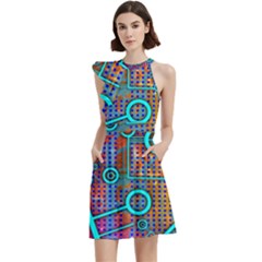 Abstract Tech Galaxy Design Cocktail Party Halter Sleeveless Dress With Pockets by ExtraGoodSauce