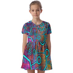 Abstract Tech Galaxy Design Kids  Short Sleeve Pinafore Style Dress by ExtraGoodSauce