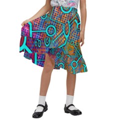 Abstract Tech Galaxy Design Kids  Ruffle Flared Wrap Midi Skirt by ExtraGoodSauce