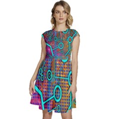 Abstract Tech Galaxy Design Cap Sleeve High Waist Dress by ExtraGoodSauce