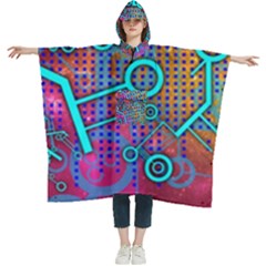 Abstract Tech Galaxy Design Women s Hooded Rain Ponchos by ExtraGoodSauce