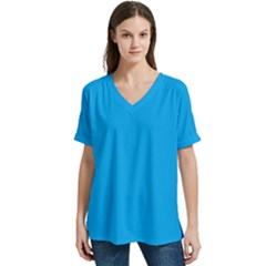 A Blue Sky With A Plane Flying In The Sky V-neck Split Shoulder Casual T-shirt