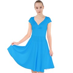 A Blue Sky With A Plane Flying In The Sky Cap Sleeve Front Wrap Midi Dress by catchydesignhill