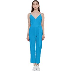 A Blue Sky With A Plane Flying In The Sky V-neck Camisole Jumpsuit