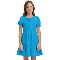 A Blue Sky With A Plane Flying In The Sky Kids  Puff Sleeved Dress by catchydesignhill