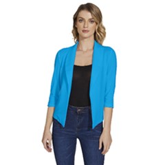 A Blue Sky With A Plane Flying In The Sky Women s Draped Front 3/4 Sleeve Shawl Collar Jacket by catchydesignhill