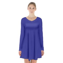 A Blue Wall With A Clock On It Long Sleeve Velvet V-neck Dress