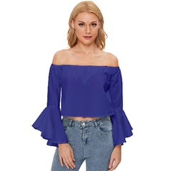 A Blue Wall With A Clock On It Off Shoulder Flutter Bell Sleeve Top