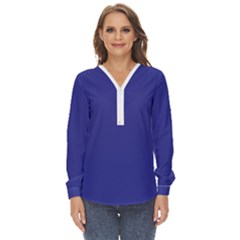 A Blue Wall With A Clock On It Zip Up Long Sleeve Blouse