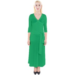 A Green Background With A White Border Quarter Sleeve Wrap Maxi Dress by catchydesignhill