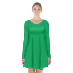 A Green Background With A White Border Long Sleeve Velvet V-neck Dress