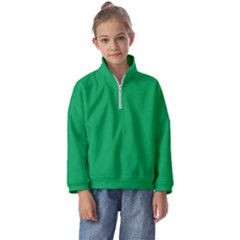 A Green Background With A White Border Kids  Half Zip Hoodie