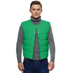 A Green Background With A White Border Men s Button Up Puffer Vest	