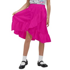 A Pink Background With A Black Border Kids  Ruffle Flared Wrap Midi Skirt by catchydesignhill