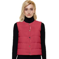 A Red Background With A White Border Women s Button Up Puffer Vest