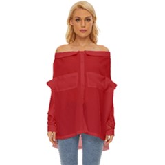 A Red Background With A White Border Off Shoulder Chiffon Pocket Shirt by catchydesignhill