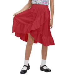 A Red Background With A White Border Kids  Ruffle Flared Wrap Midi Skirt by catchydesignhill