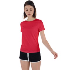 A Red Background With A White Border Back Circle Cutout Sports T-shirt by catchydesignhill