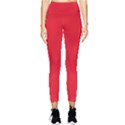 A Red Background With A White Border Pocket Leggings  View1