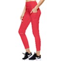 A Red Background With A White Border Pocket Leggings  View3