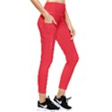 A Red Background With A White Border Pocket Leggings  View4