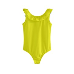 A Yellow Background With A Black Border Kids  Frill Swimsuit by catchydesignhill