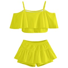 A Yellow Background With A Black Border Kids  Off Shoulder Skirt Bikini by catchydesignhill