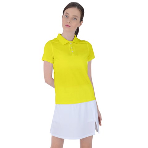 A Yellow Background With A Black Border Women s Polo T-shirt by catchydesignhill