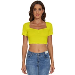 A Yellow Background With A Black Border Short Sleeve Square Neckline Crop Top  by catchydesignhill