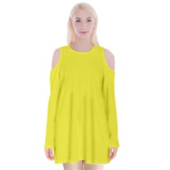 A Yellow Background With A Black Border Velvet Long Sleeve Shoulder Cutout Dress